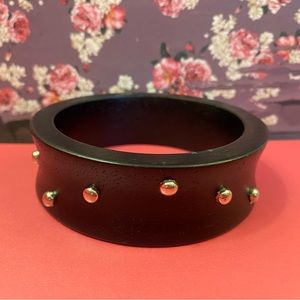 Vintage Punk Black Wooden Bangle with Metal Studs